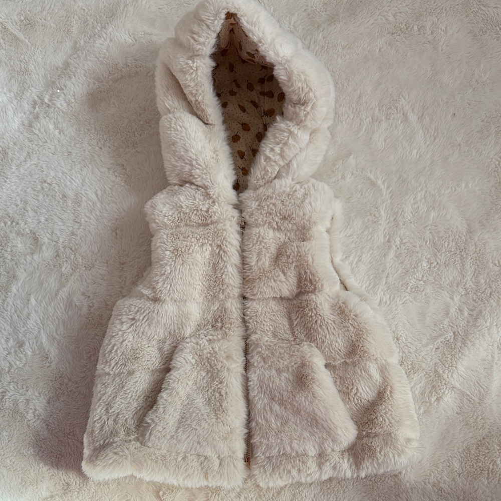 Zara Cream Furry Kids Vest